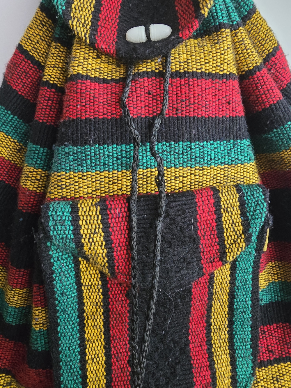 Striped Multicolor Woven Backpack - Black, Red, Green, Yellow - Picture 2 of 6